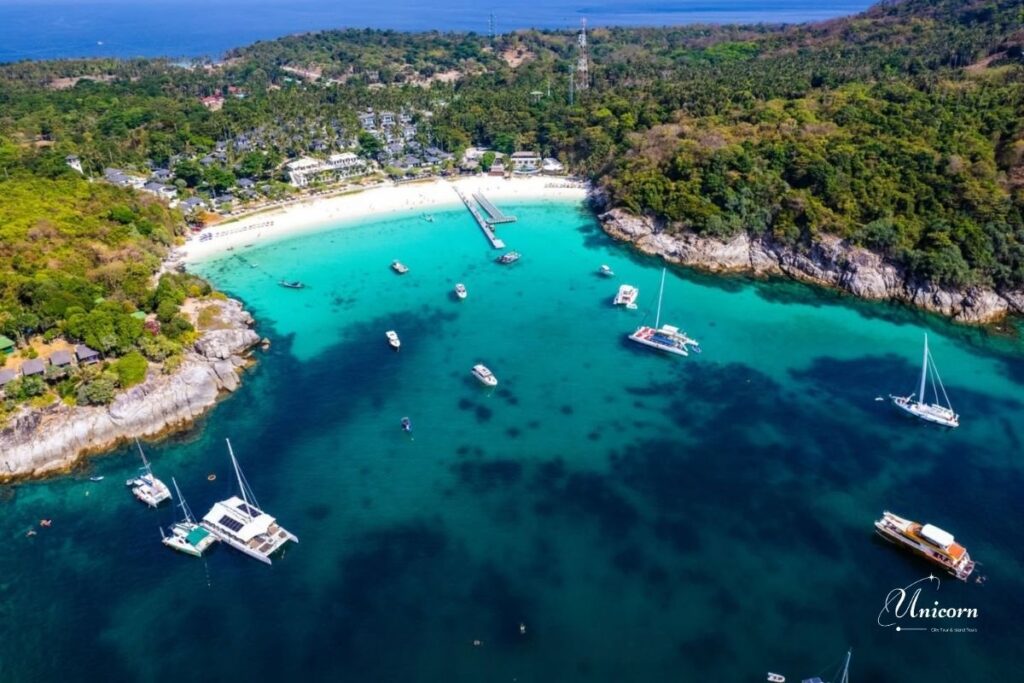 Racha Islands – Phuket’s Hidden Paradise in the Andaman Sea 3 Aerial view of Racha Island with pier and surrounding emerald water
