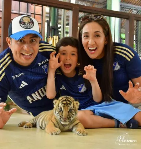 Family enjoying close encounter with baby tiger at Tiger Kingdom Phuket