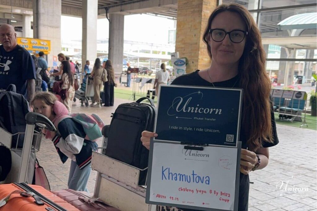 Private Transfer from Phuket to Cheow Lan Lake (Ratchaprapha Dam, Khao Sok) 10 Unicorn Phuket Transfers welcome sign at Phuket Airport arrival hall